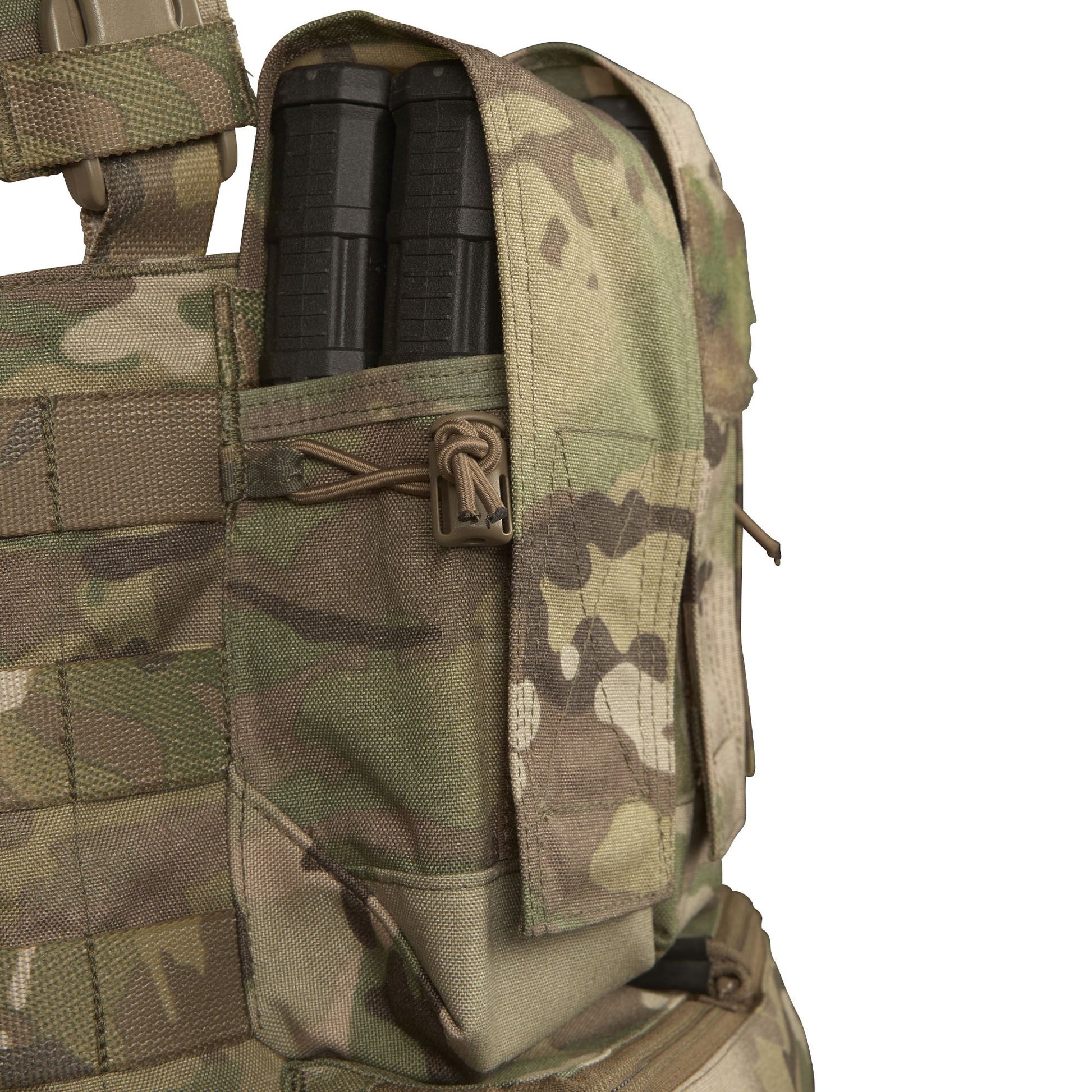 The magazine pouches have adjustable/removable lids to allow larger magazines, such as AK47 mags to be carried or allow easier access to mags by removing the flaps all together. They can also accommodate a pistol, black means (Baofeng) radio or a smoke grenade if required. Bungee retention around the mag pouches provides additional security for stowed items. www.moralepatches.com.au 
where the army shops