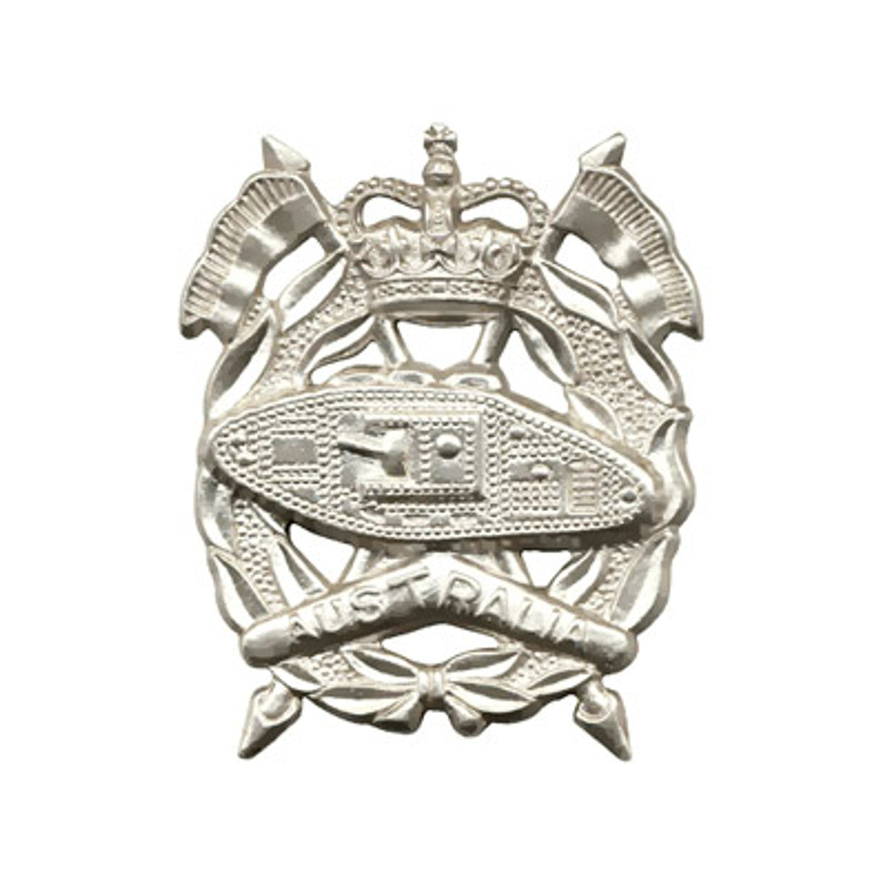 This sensational badge is the perfect hat badge for wear or for your collection. Featuring the Royal Australian Armoured Corps badge in silver, this hat badge is designed to fit perfectly on standard uniform hats. Add this hat badge to your collection today. www.moralepatches.com.au
