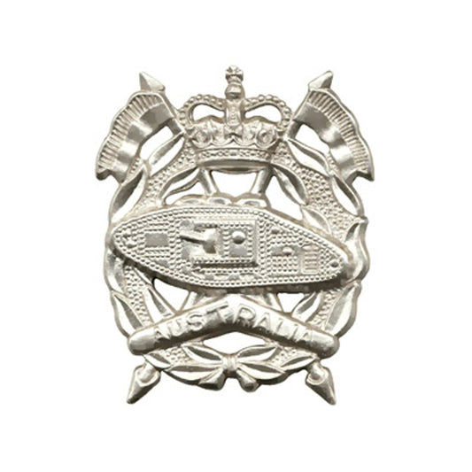 This sensational badge is the perfect hat badge for wear or for your collection. Featuring the Royal Australian Armoured Corps badge in silver, this hat badge is designed to fit perfectly on standard uniform hats. Add this hat badge to your collection today. www.moralepatches.com.au