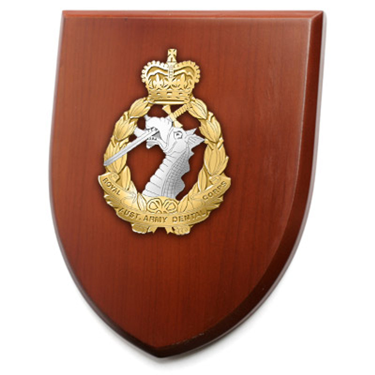 An Exceptional Royal Australian Army Dental Corps (RAADC) Plaque is now available for order. This stunning plaque showcases a 100mm full colour enamel crest, elegantly placed on a 200x160mm timber finish shield.  www.moralepatches.com.au