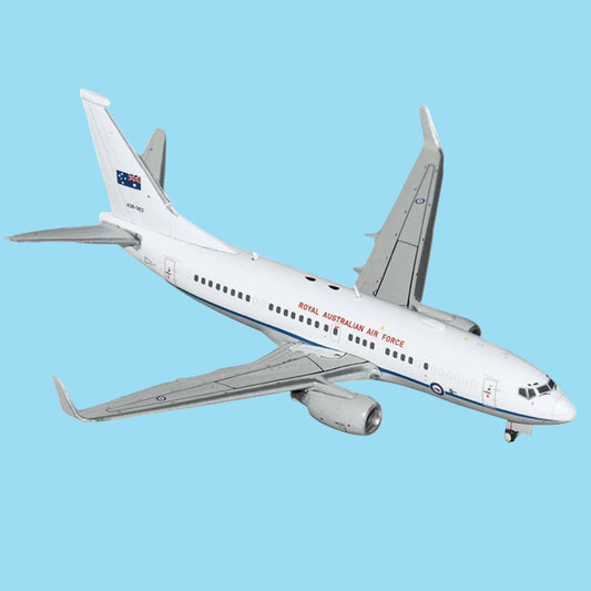 Add authentic military aviation prestige to your collection with this exceptional 1/400 scale B737-700W from Gemini Jets, representing the Royal Australian Air Force's aircraft A36-001.  www.moralepatches.com.au