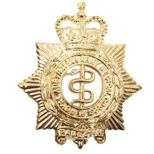 This sensational badge is the perfect hat badge for wear or for your collection. Featuring the Royal Australian Army Medical Corps badge in gold, this hat badge is designed to fit perfectly wherever it's displayed. Add this hat badge to your collection today. www.moralepatches.com.au