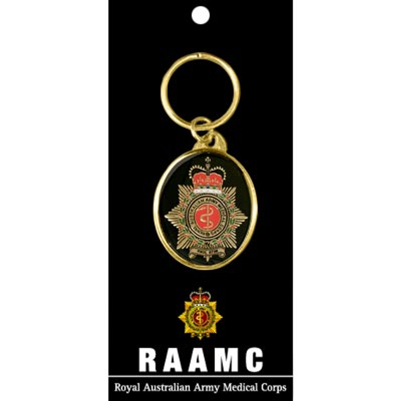 Let the bold 40mm gold-plated enamel RAAMC key ring take your keys on a thrilling adventure; it's perfect for staying organised and sparking conversations! Take your style to the next level with the sophisticated RAAMC key ring - bold and beautiful, set out to explore with your keys in style! www.moralepatches.com.au