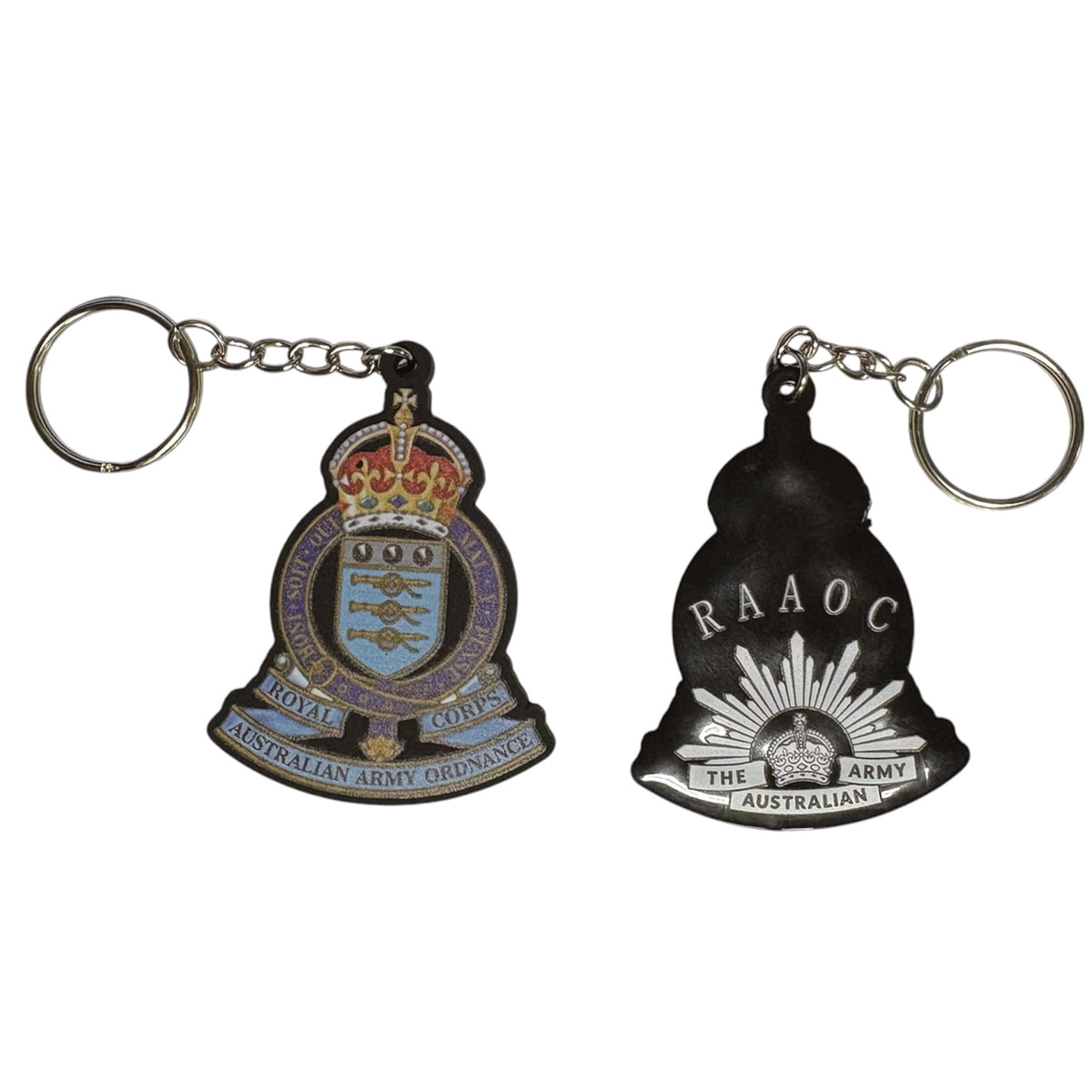 The Royal Australian Army Ordnance Corps (RAAOC) PVC Key Ring is the perfect way to carry your pride in service. Display your unit affiliation with style and durability. This compact, printed PVC key ring keeps your keys organized while showcasing your military heritage wherever you go. www.moralepatches.com.au