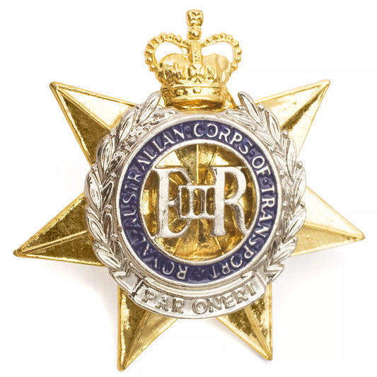 This sensational badge is the perfect hat badge for wear or for your collection. Featuring the Royal Australian Corps of Transport badge in gold, silver, and blue, this hat badge is designed to fit perfectly on standard uniform hats. Add this hat badge to your collection today. www.moralepatches.com.au