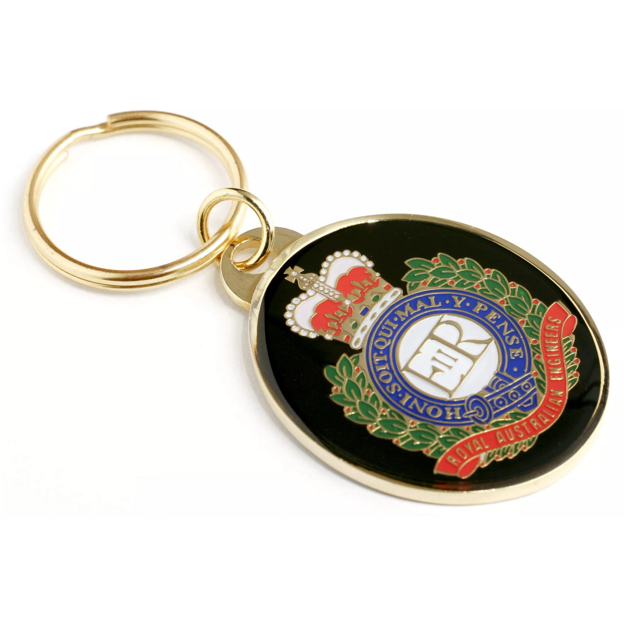 Catapult your style with this glimmering 40mm gold plated enamel key ring, crafted by the Royal Australian Engineers. Keep your keys organised and spark conversations with this stunning trinket! www.moralepatches.com.au