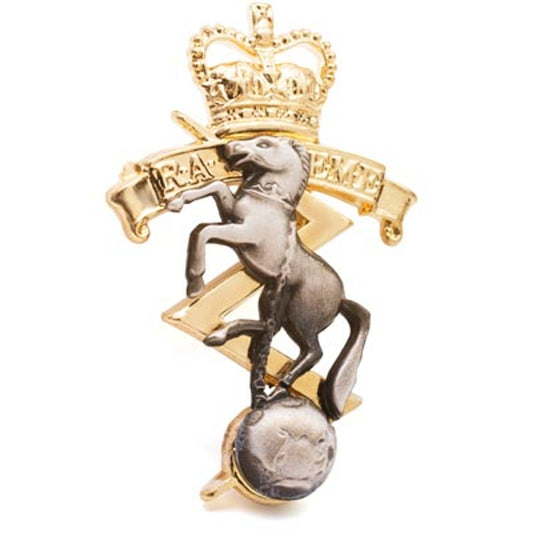 This fantastic badge is the perfect hat badge for wear or for your collection. Featuring the Royal Australian Electrical and Mechanical Engineers Corps badge in gold and silver, this hat badge is designed to fit perfectly wherever it's displayed. Add this hat badge to your collection today. www.moralepatches.com.au
