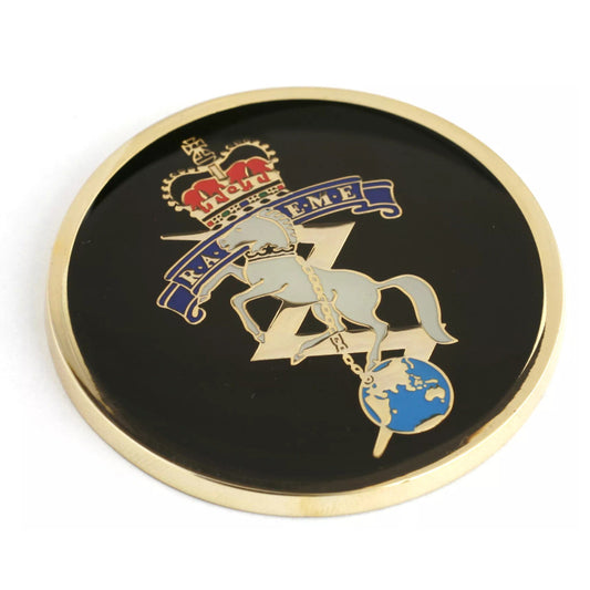 This regal 48mm full-colour enamel medallion from The Royal Australian Electrical and Mechanical Engineers (RAEME) is sure to captivate the viewer and prompt fascinating discourse from all who admire it. www.moralepatches.com.au