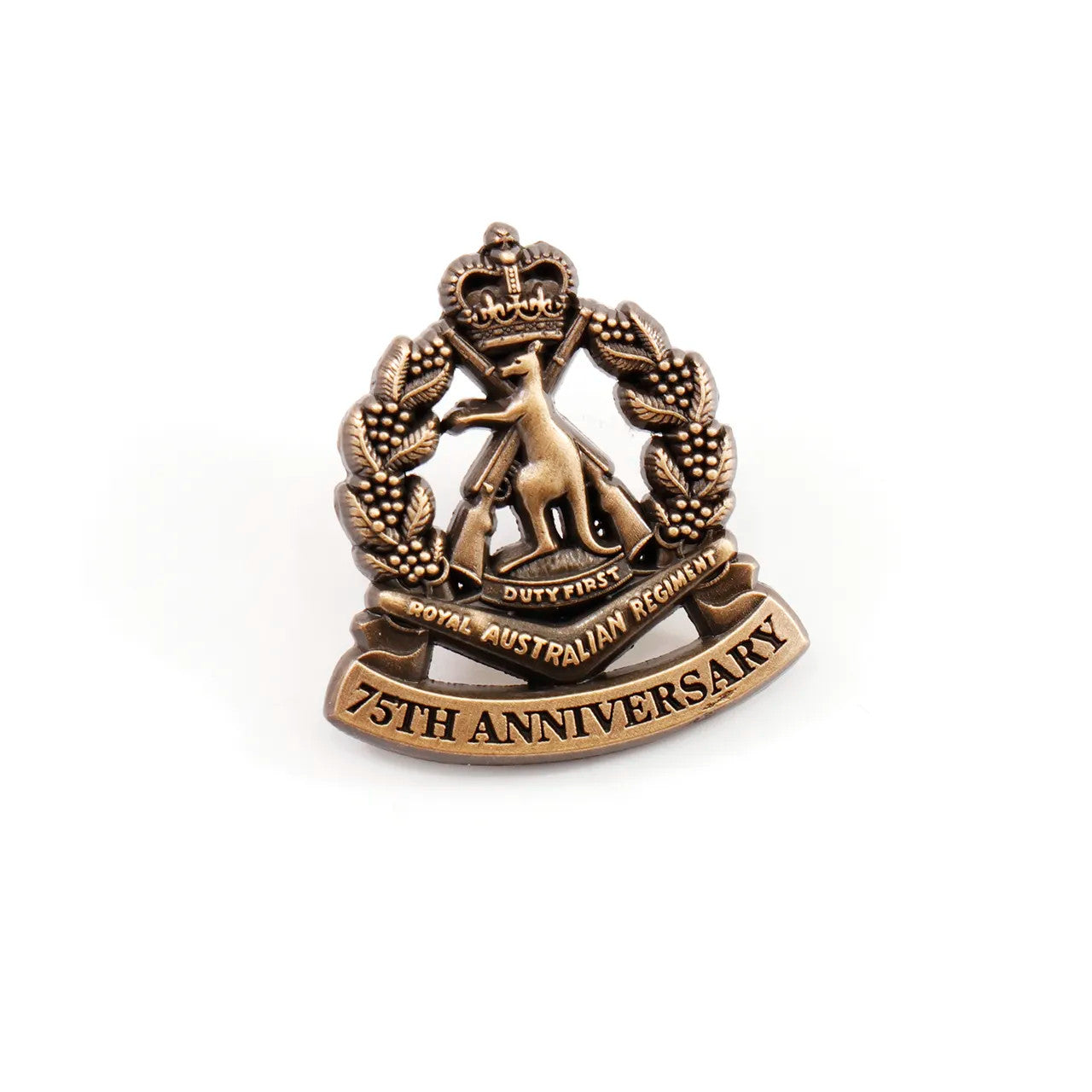 Celebrate 75 Years of valour with the Royal Australian Regiment Lapel Pin. In honour of the Royal Australian Regiment's (RAR) remarkable 75-year journey, we proudly present the 75th Anniversary Royal Australian Regiment Lapel Pin. This exquisite lapel pin is a testament to the RAR's legacy of courage, honour, and unwavering service. www.moralepatches.com.au