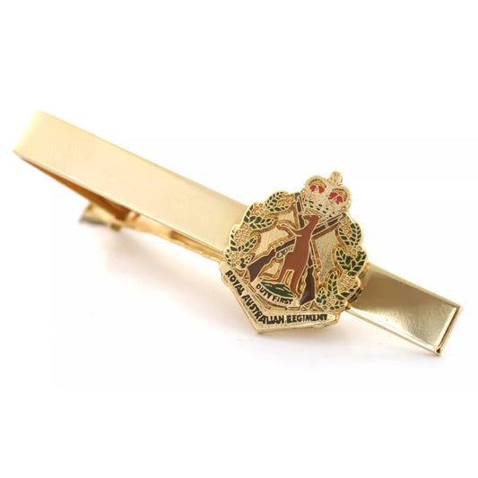 Add a splash of regimental loyalty to your outfit with the RAR 20mm full-color enamel tie bar. This exquisite gold-plated accessory provides a stylish finish to both work and formalwear. Complete your look with this elegant and timeless addition. Show off your RAR pride - you won't regret this stylish choice! www.moralepatches.com.au