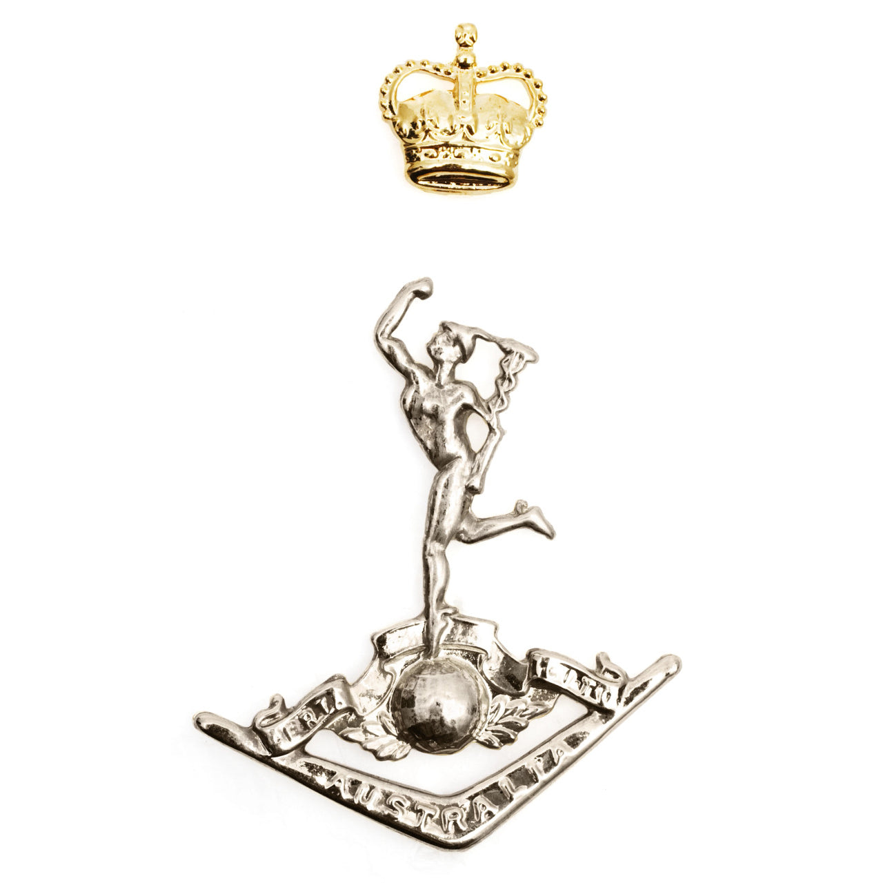 This sensational two-piece badge is the perfect hat badge for wear or for your collection. Featuring the Royal Australian Corps of Signals badge in gold and silver, this hat badge is designed to fit perfectly on standard uniform hats. Add this hat badge to your collection today. www.moralepatches.com.au
