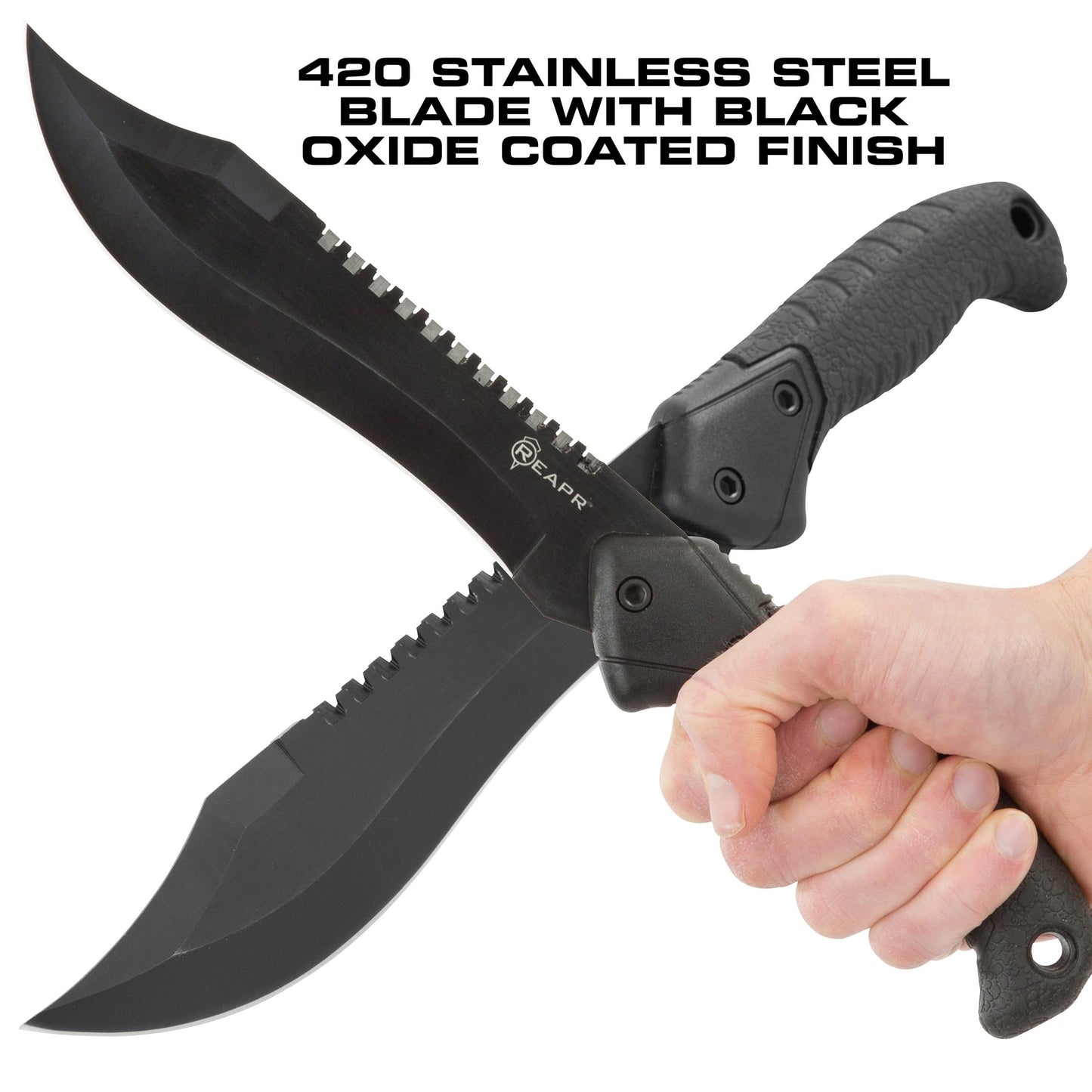 The REAPR 11001 TAC Bowie Knife is perfect for all your camping, hunting, tactical and survival needs. This tough and durable Bowie knife is great for hacking brush, peeling wood for tinder, dressing game, whittling branches and prepping food. This knife also gives you the upper hand tactically in any emergency. www.moralepatches.com.au
