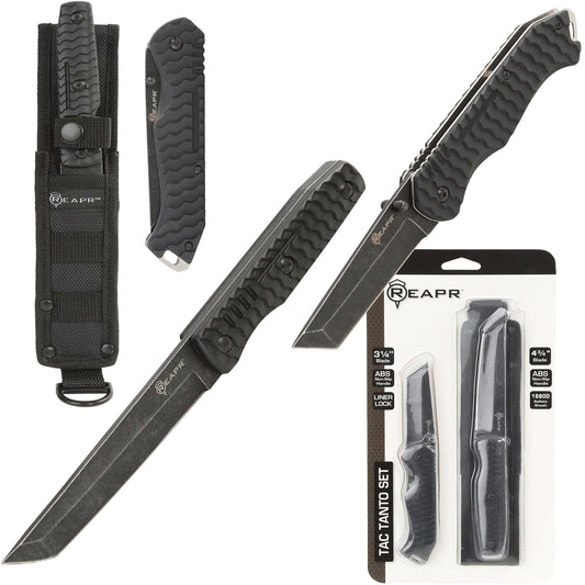 The stonewashed 420 stainless steel blades hide scratches and guards against the elements and the rugged non-slip molded handles provide enough leverage for any task that may arise. This tanto blade set comes with a ballistic nylon belt sheath with lanyard hole for the fixed blade survival knife. www.moralepatches.com.au