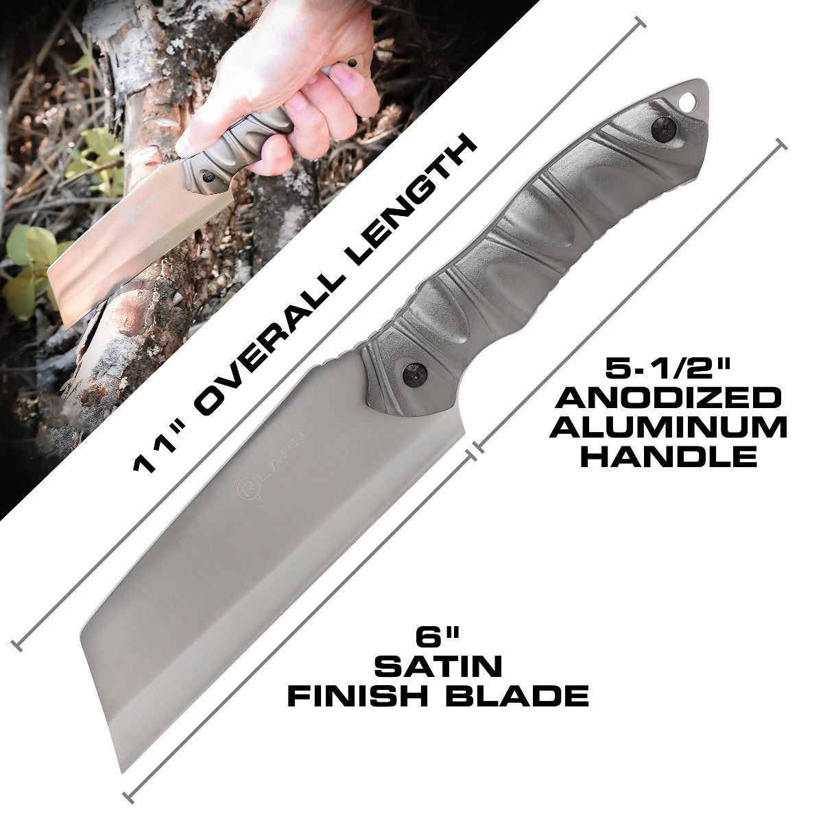 The Reapr JAMR Knife is the ultimate in versatile, tactical fixed-blade knives. The JAMR features an industry first modified cleaver blade, combining the functions of a cleaver, drop point knife and reverse tanto blade to meet a variety of demands, whether as a hunting knife, camping knife, and for guiding, tactical and survival use. www.moralepatches.com.au