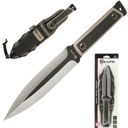 Build your own survival spear with this dual purpose Versa Spear Dagger from Reapr. Simply remove the dagger handle with the included take-down wrench and use the included paracord to affix the spearhead to a shaft of your choice. www.moralepatches.com.au