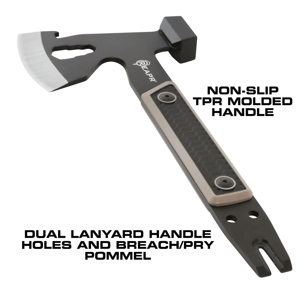Similar to standard camping axes and hatchets in size, the Versa stands out from the pack to give you not only a 3″ axe head, but a 3-wrench set (10 mm, 13 mm, 16mm), cast hammer, pry bar, nail puller and a bottle opener. www.moralepatches.com.au