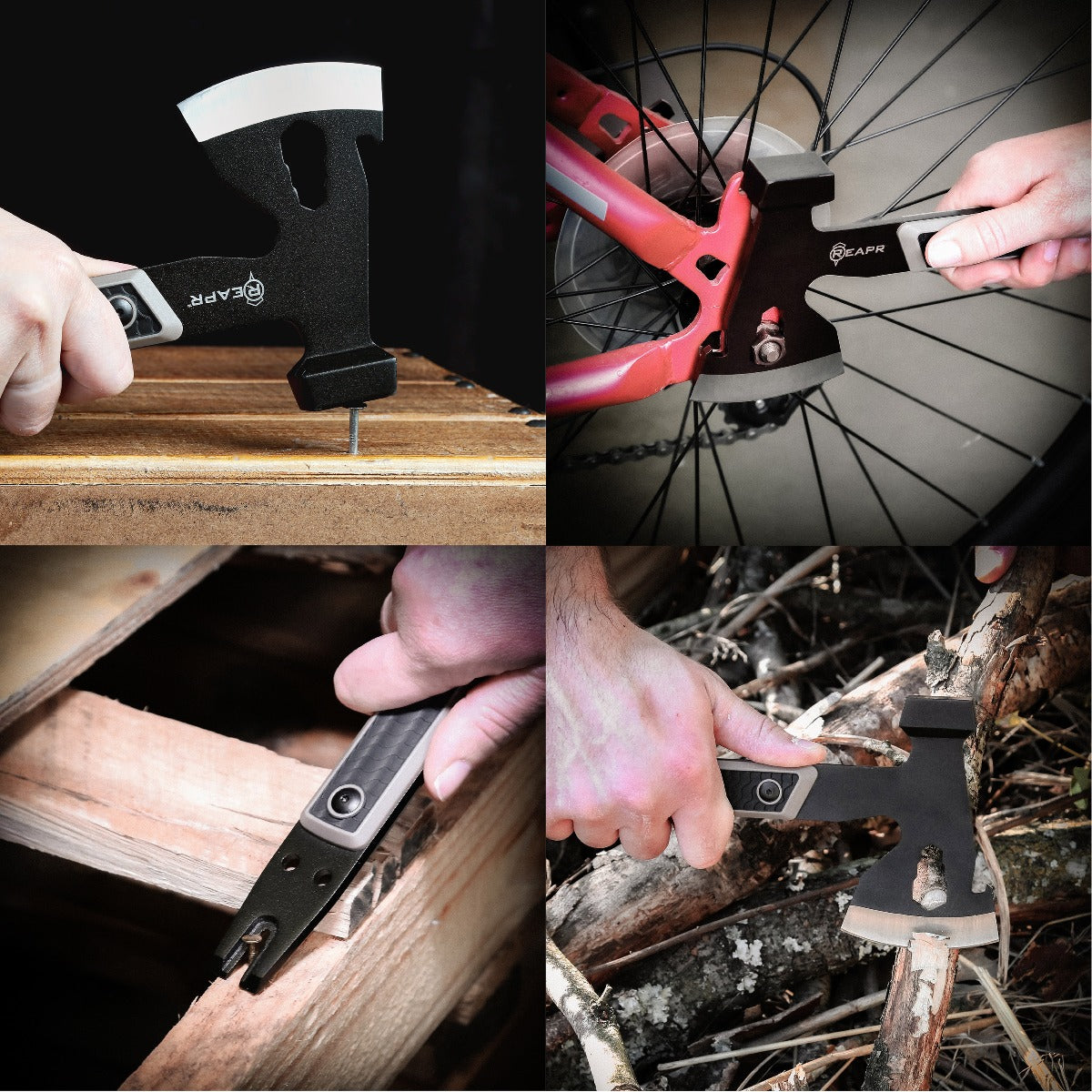 Similar to standard camping axes and hatchets in size, the Versa stands out from the pack to give you not only a 3″ axe head, but a 3-wrench set (10 mm, 13 mm, 16mm), cast hammer, pry bar, nail puller and a bottle opener. www.moralepatches.com.au