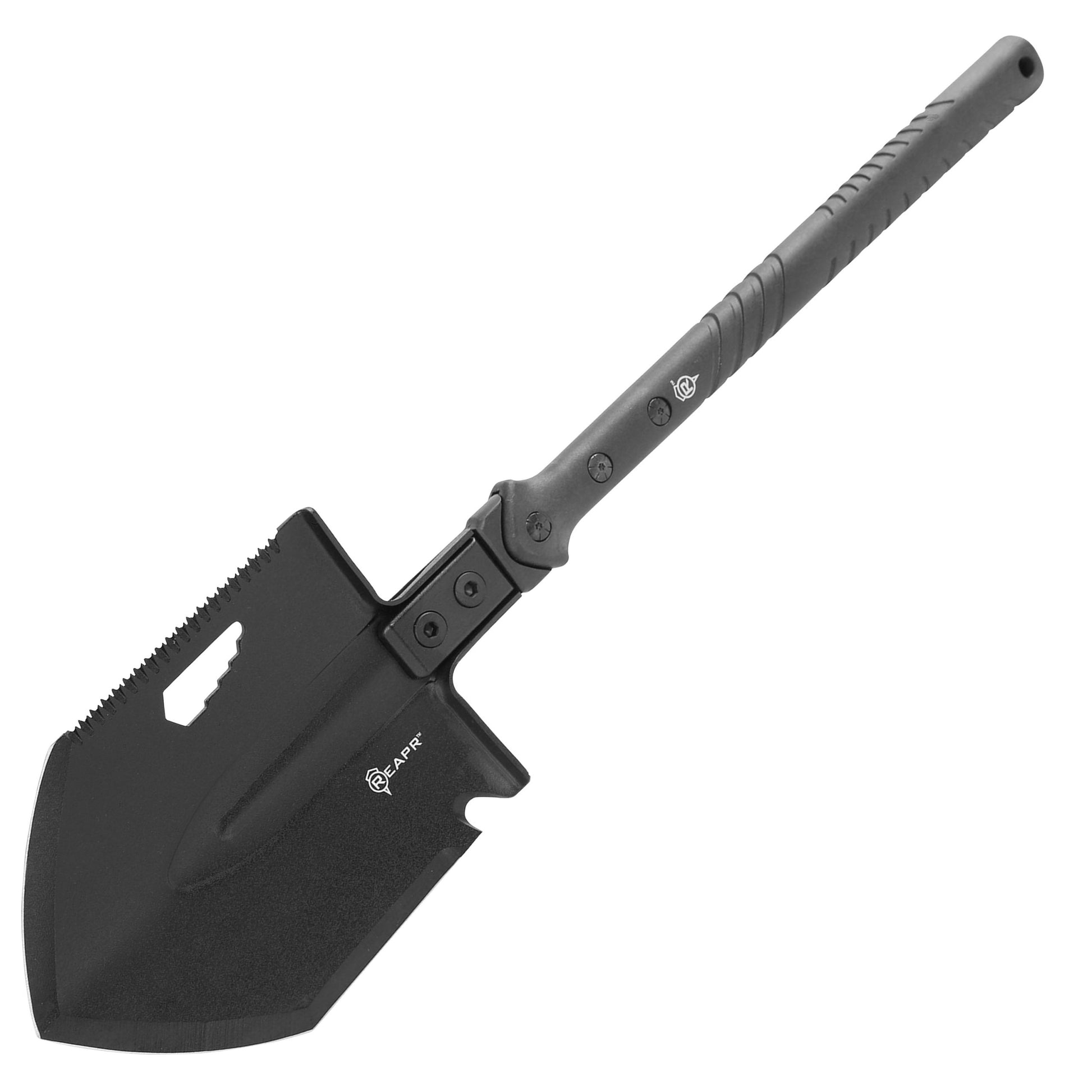 The REAPR 11021 TAC Survival Shovel is the ultimate survival tool shovel. This compact, space saving tool, features a 7 1/2″ stainless steel precision cast head (with a powder coat wrinkle finish) combining a saw edge, ripper, chopping edge and wrenches. www.moralepatches.com.au