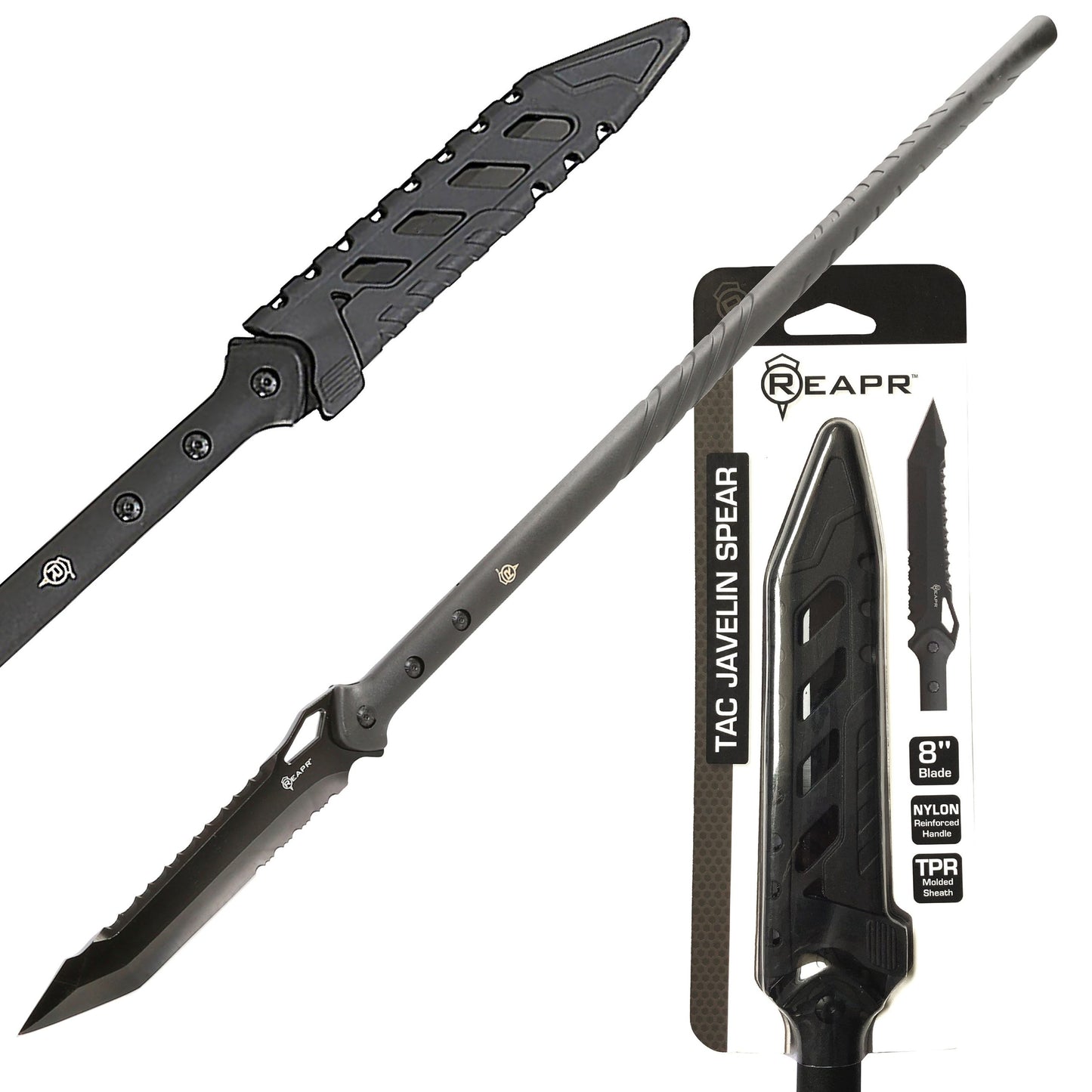 The outstanding REAPR 11022 TAC Javelin Serrated Spear cuts, chops, saws, and thrusts efficiently and effectively, giving you a javelin spear that functions equally as well as a utility tool. www.moralepatches.com.au