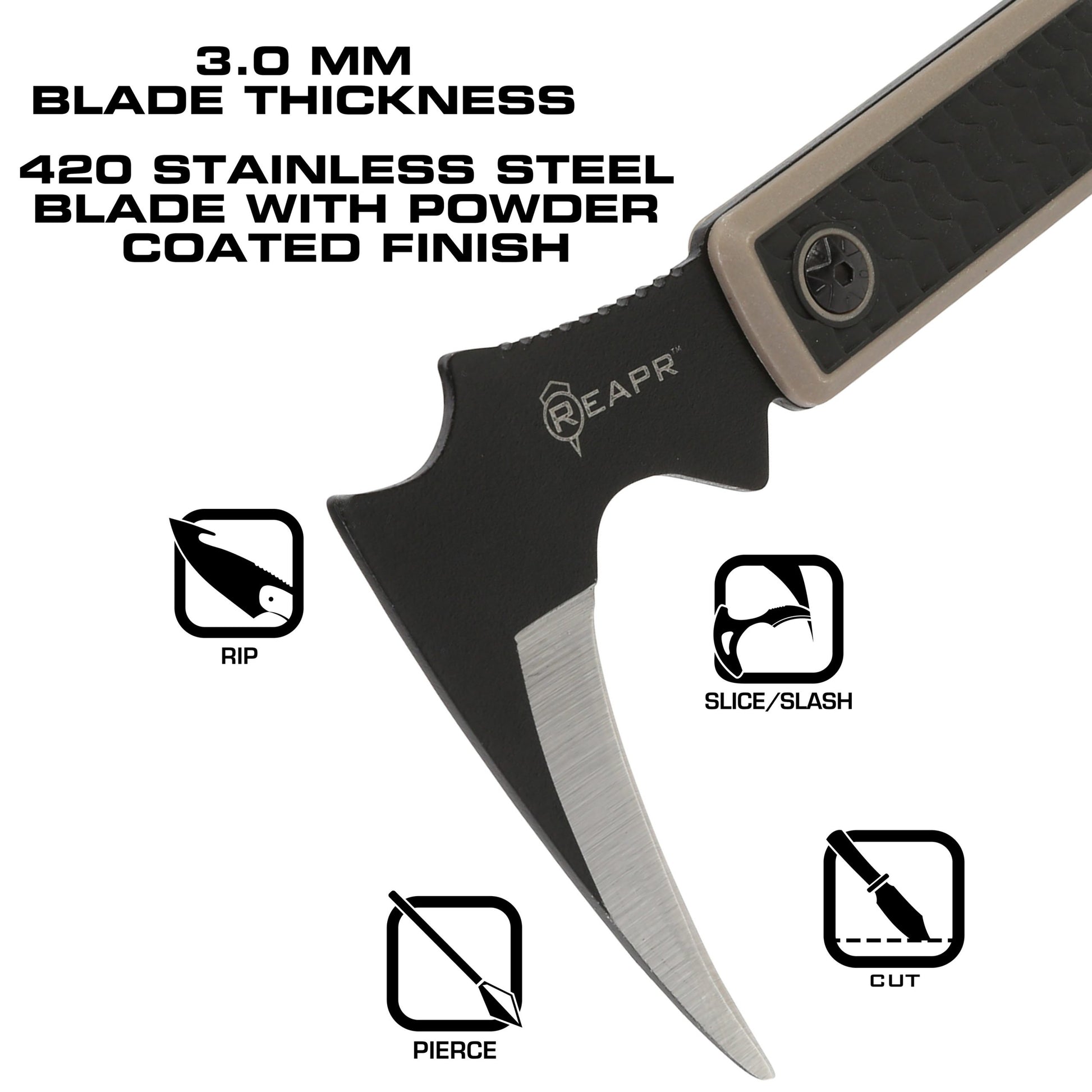 There aren’t too many cutting tasks the Versa Karambit can’t tackle with ease. The 3-1/2” full-tang talon blade will&nbsp;cut through cut nylon strapping, canvas and heavy materials without hesitation while the powder-coated 420 stainless steel construction is strong, sturdy and ideal for re-sharpening when the time comes. www.moralepatches.com.au