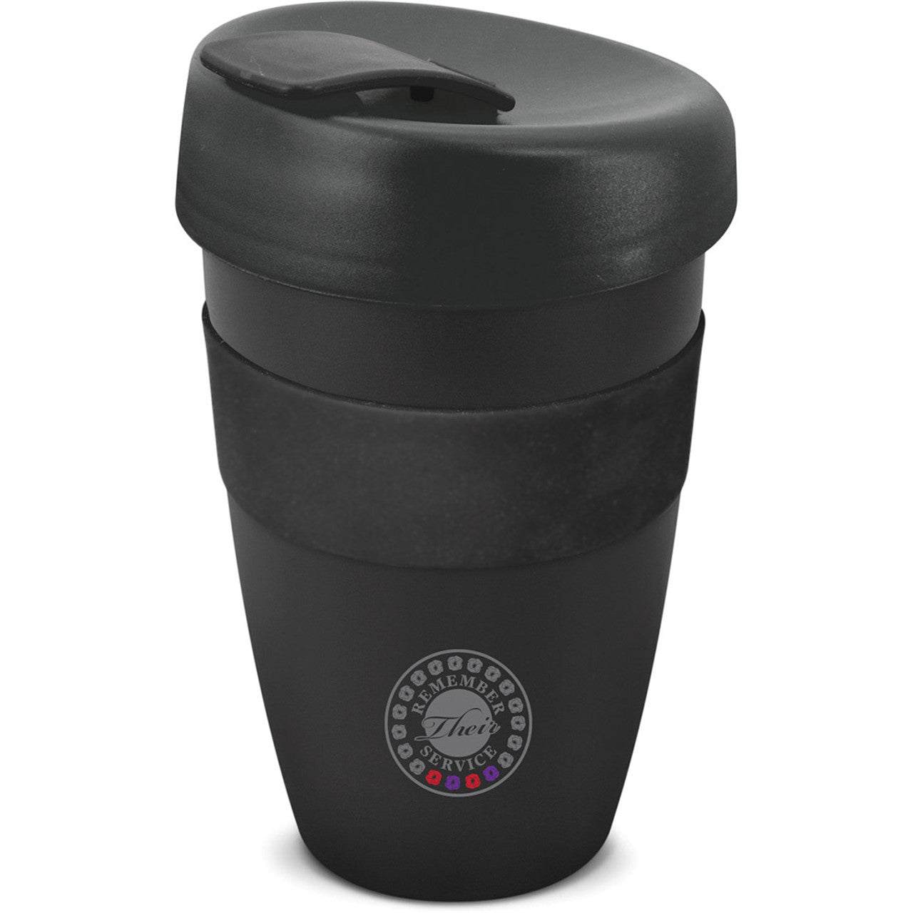 Introducing the Remember Their Service Red &amp; Purple Poppy Reusable Coffee Cup. This unique cup features purple and red poppies, symbolizing the special bond between servicemen and women and war animals. www.moralepatches.com.au