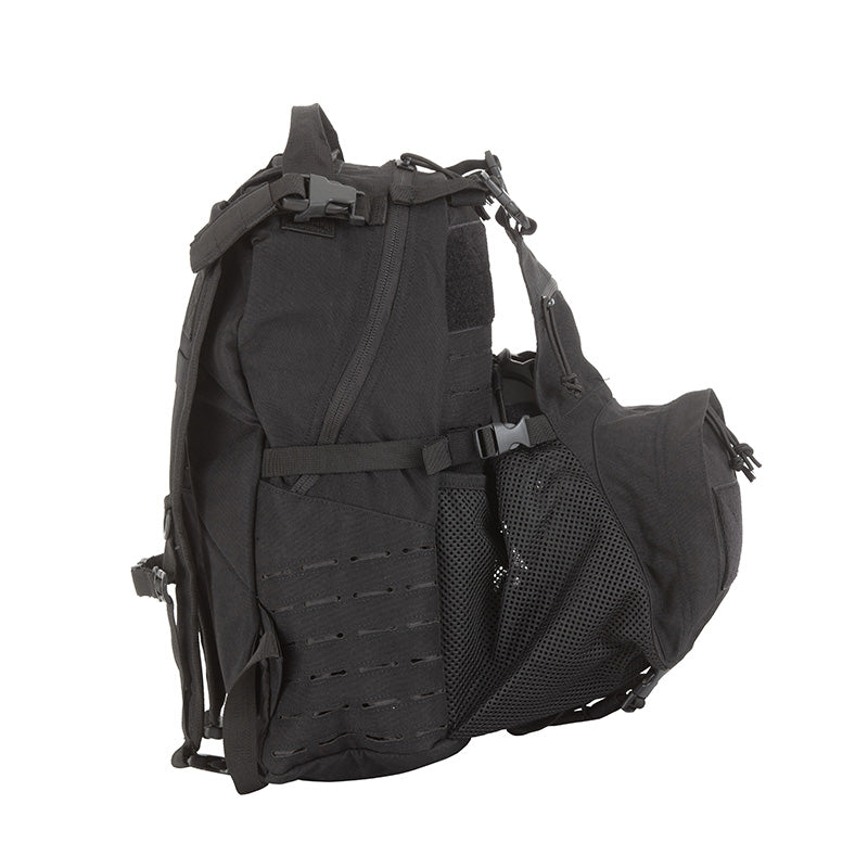 The front pockets are also very handy with the top pocket being able to accommodate your ID or wallet and the lower compartment for adding extra rations or ammo depending on the length of your mission.&nbsp; With laser cut grids on the sides of the pack you can easily add more pouches for extended length in the field.&nbsp; Add your favourite patches with loops on the front bottom pocket or above the helmet carrier. www.moralepatches.com.au