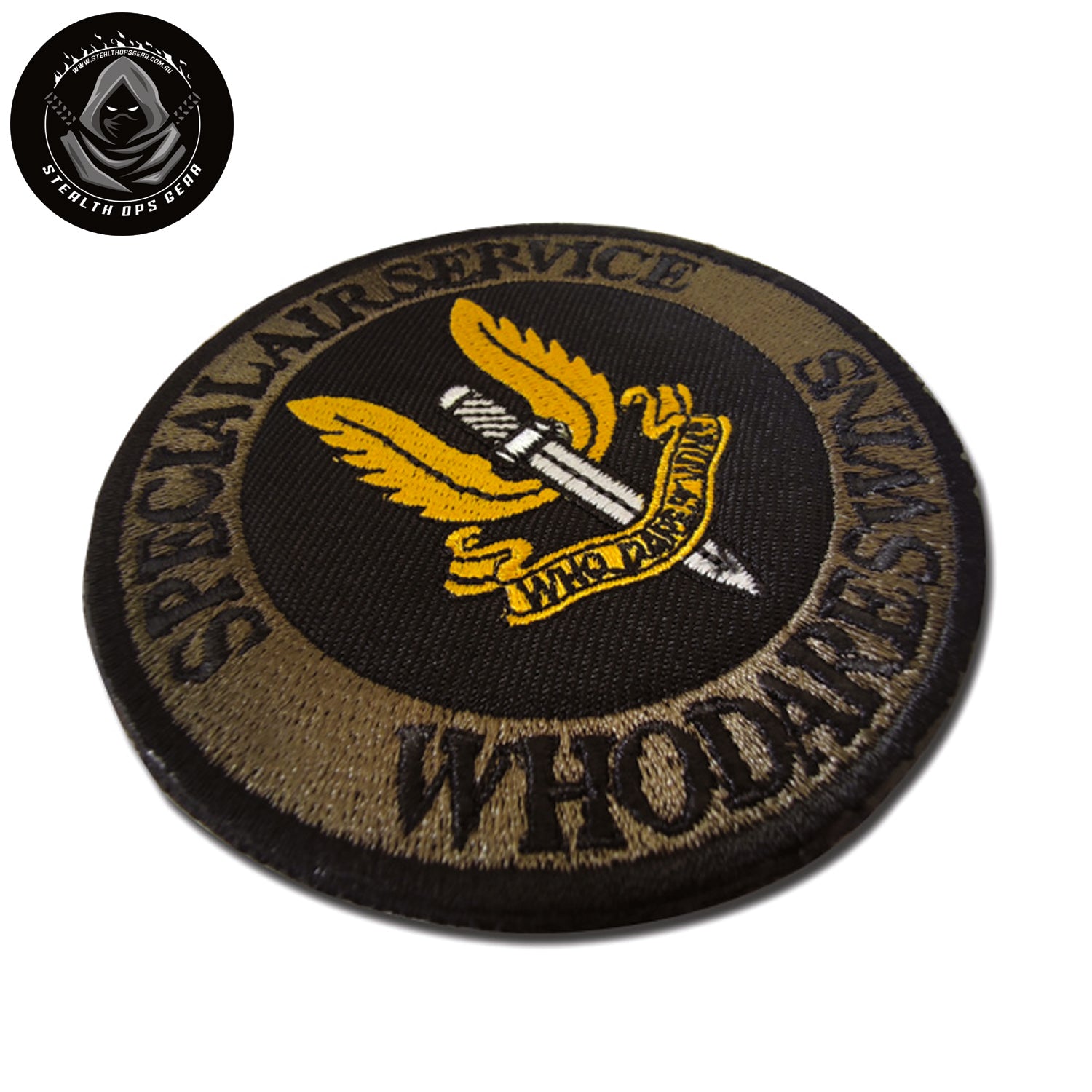 Take on new challenges and embrace the daring spirit of the SAS with "Who Dares Wins" Patch Hook &amp; Loop. This powerful motto has been embraced by eleven elite special forces units worldwide, and now you can embody it in your own organization or project. www.moralepatches.com.au