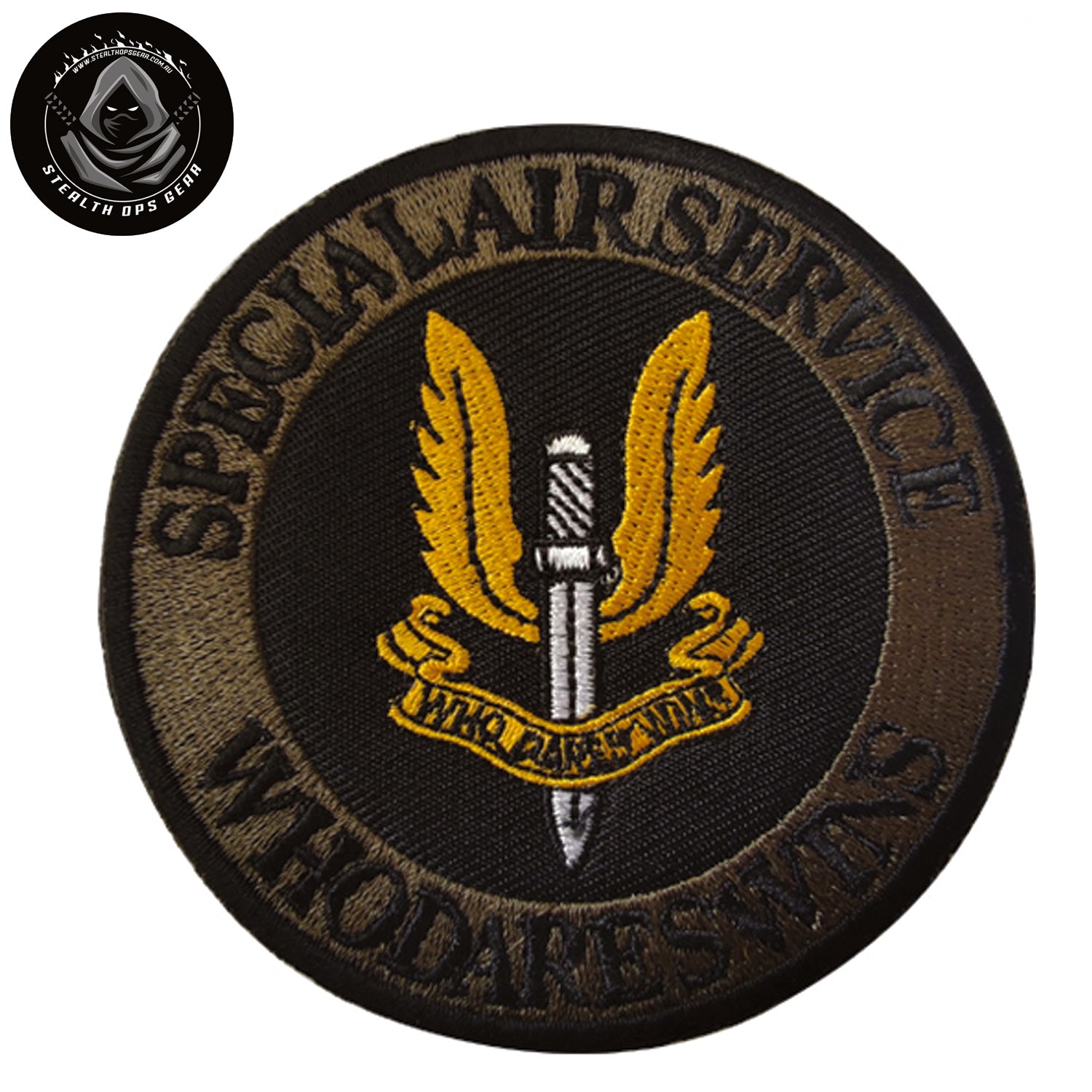Take on new challenges and embrace the daring spirit of the SAS with "Who Dares Wins" Patch Hook &amp; Loop. This powerful motto has been embraced by eleven elite special forces units worldwide, and now you can embody it in your own organization or project. www.moralepatches.com.au