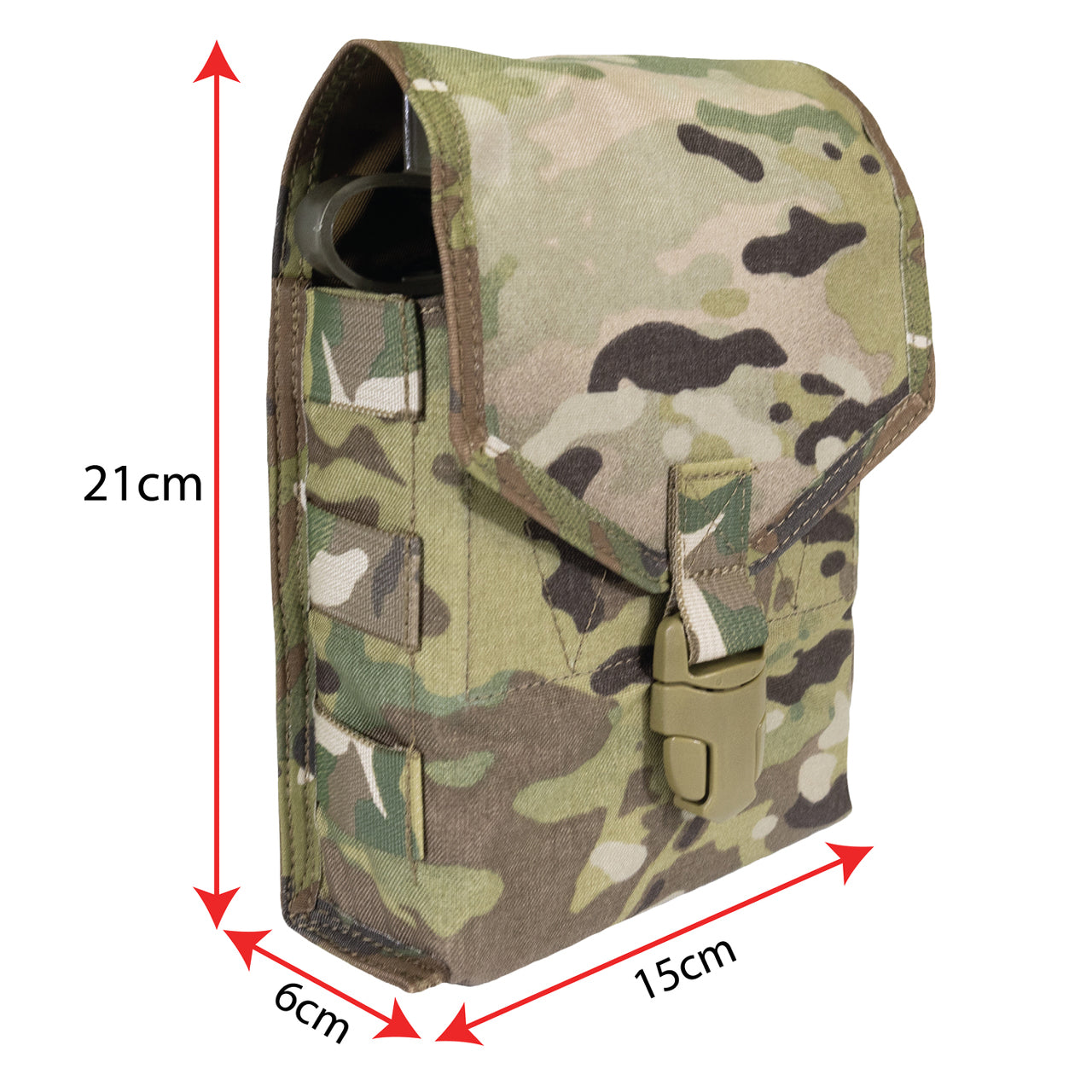 Made to fit U.S made 1L rectangle water bottles. Nylon construction and available in genuine licensed Multicam out of the USA. Heavy duty YKK buckle closure with MOLLE attachment (requiring 3 columns and 2 rows). Perfect for mounting to backpacks or wider belt rigs. www.moralepatches.com.au