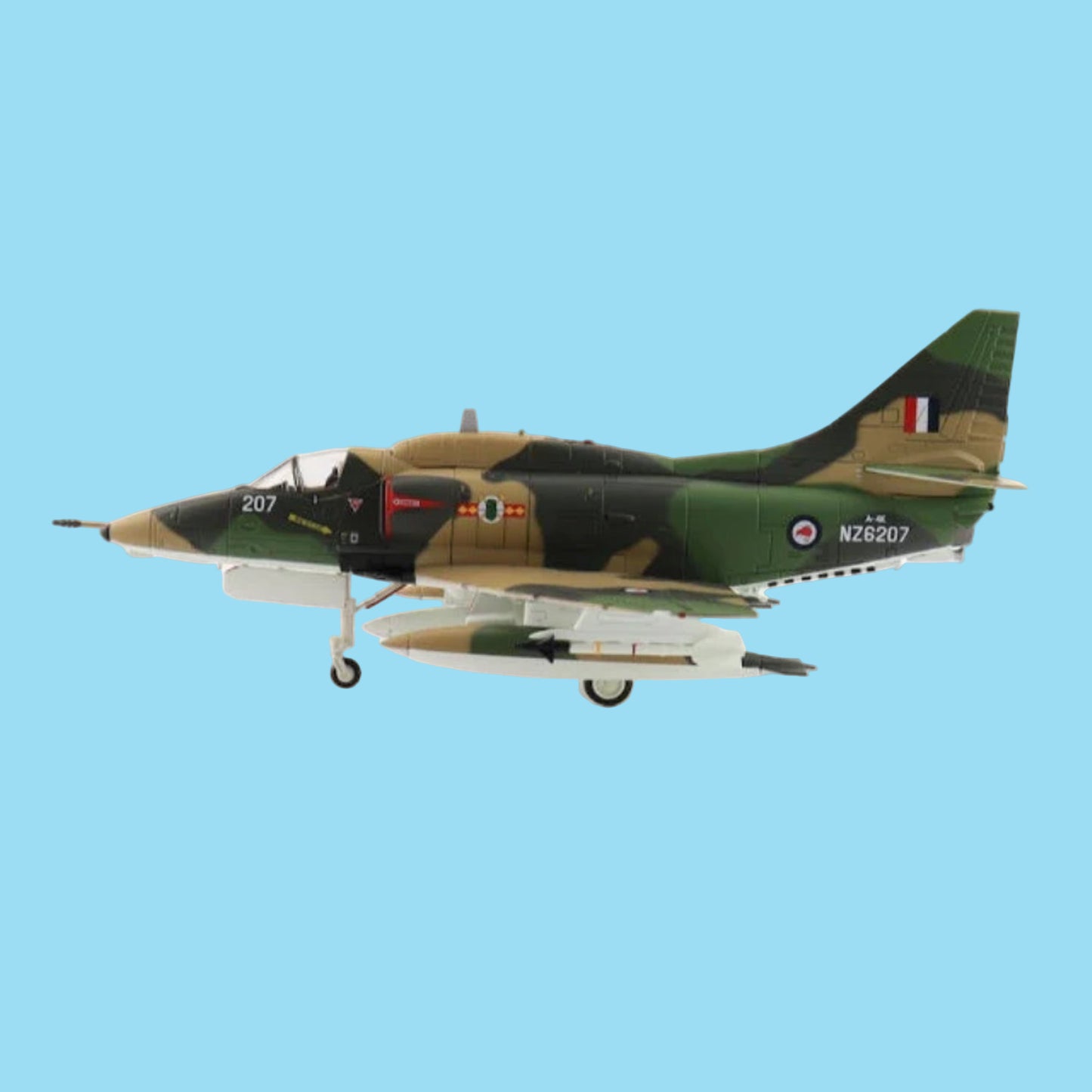Own a piece of Kiwi aviation history with this stunning 1/72 scale A-4K Skyhawk, representing aircraft NZ6207 from No. 75 Squadron RNZAF. Expertly hand-painted with meticulous attention to detail, every marking is durably pad-applied to resist wear. www.moralepatches.com.au
