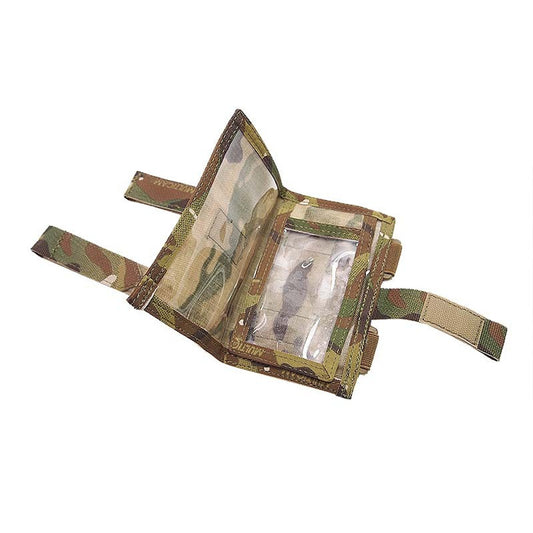 Wrist mounted folding commanders panel including map. Closes with a velcro strap. Large internal folding sleeve and a small swing away sleeve that is transparent on both sides. Twin adjustable wrist straps. Map section: 160mm x 120mm. Swing away section: 95mm x 60mm. Both sides will show different items if required. www.moralepatches.com.au