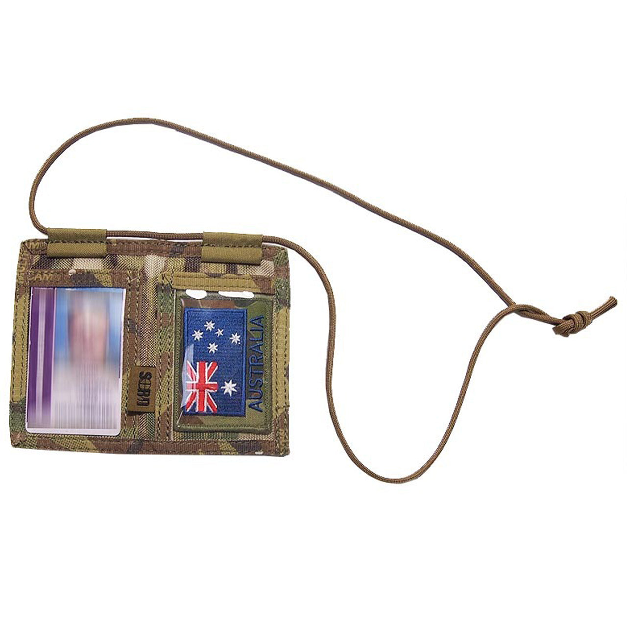 The original SORD folding ID holder with three ID windows, two on the outside and one on the inside with a separate coin and card slot. Velcro edge keeps it closed securely. 550 para-cord with opposable thumb knots for simple adjustment. www.moralepatches.com.au