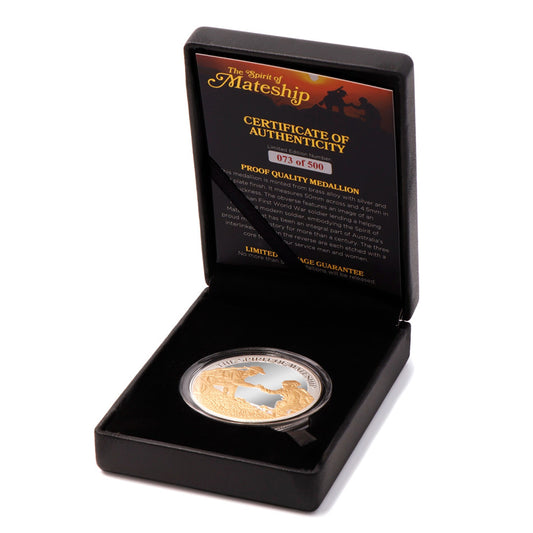 The Spirit of Mateship Limited Edition Medallion is a profound tribute to the enduring spirit of camaraderie, service, and sacrifice that defines the essence of Australia's military history. This extraordinary medallion, meticulously crafted from brass alloy, stands as a timeless symbol of honour and remembrance. www.moralepatches.com.au