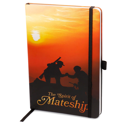 The Spirit of Mateship Notebook is a tribute to the enduring bonds of camaraderie, service, and sacrifice that define the Australian spirit. This A5 notebook is a profound embodiment of our nation's military history and the unwavering support shared among our soldiers. www.moralepatches.com.au