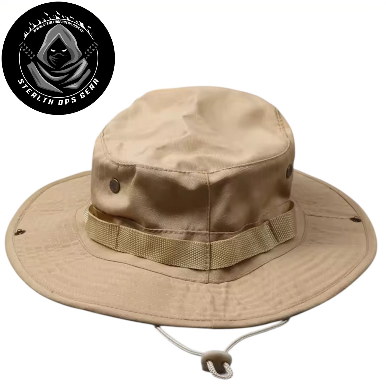 Master tactical versatility with the Stealth Ops Gear Boonie Hat in Sand. Built from breathable 60% cotton, 40% polyester canvas, this hat keeps you cool during extended operations while maintaining durability in demanding conditions. www.moralepatches.com.au