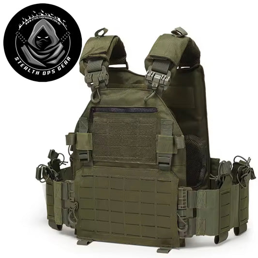 The Stealth Ops Quick Release Assault Vest OD Green is engineered to deliver both durability and versatility for demanding outdoor environments. Made from rugged 1000D waterproof oxford cloth, this MOLLE-compatible vest withstands harsh conditions while providing reliable performance. www.moralepatches.com.au