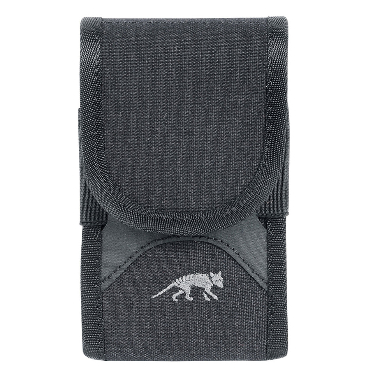Durable protection for your smartphone with padded reinforcement and four choice sizes. Our tactical phone cover features a MOLLE system for secure carrying - get ready for the ultimate phone protection! Stay protected in style.  www.moralepatches.com.au front view black