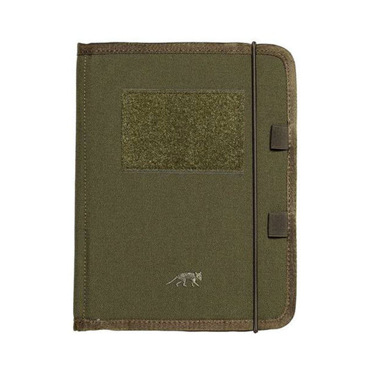 Features:  Suitable for A5 notebooks Hook-and-loop closure patch on the frontside (loop) Organizer Pen holder Closable by bungee cord www.moralepatches.com.au