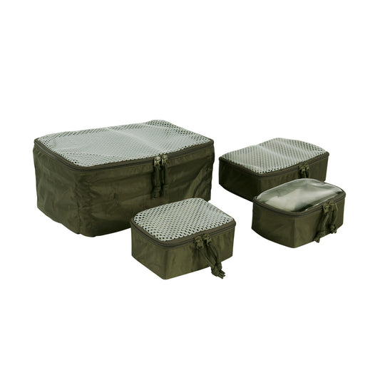 Flexible mesh pouches in three sizes, one for compression.Â&nbsp;With hook-and-loop fastening back (hooks) for modular use. The back is also covered for universal use. The set consists of four pouches. www.moralepatches.com.au