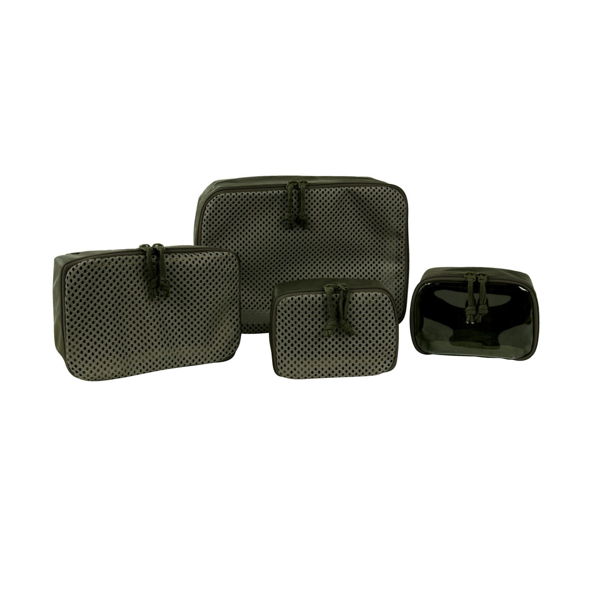 Flexible mesh pouches in three sizes, one for compression.Â&nbsp;With hook-and-loop fastening back (hooks) for modular use. The back is also covered for universal use. The set consists of four pouches. www.moralepatches.com.au