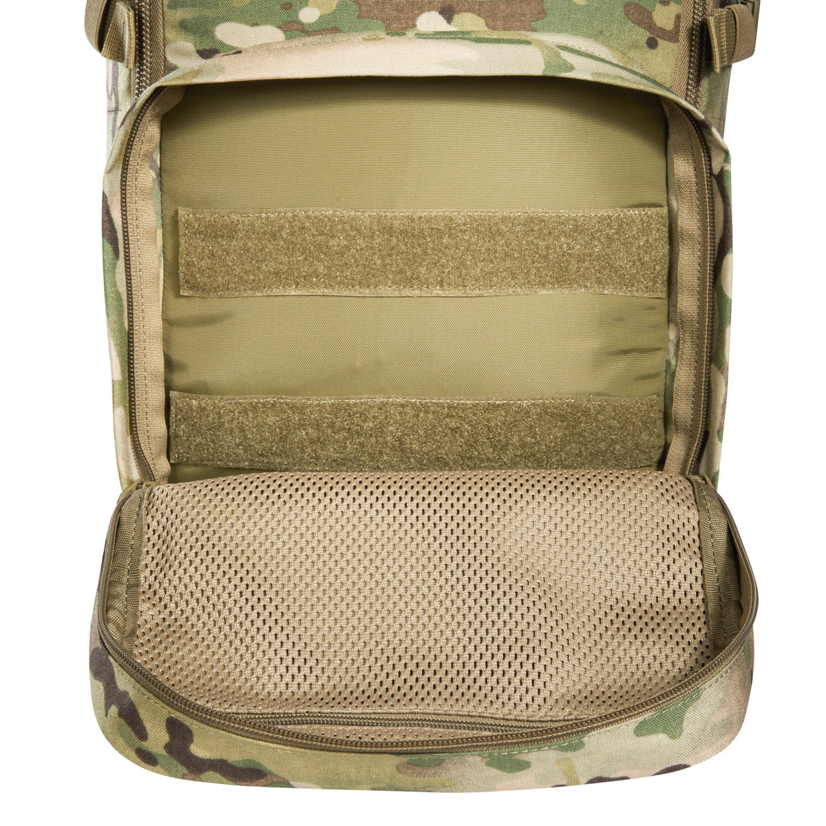Small 22 litre universal combat backpack with two attachable pockets and elastic side pockets. It has a MOLLE hook-and-loop in the main compartment for customised modular add-ons and the laser-cut MOLLE on the front and sides mean you can combine it with other gear. www.moralepatches.com.au