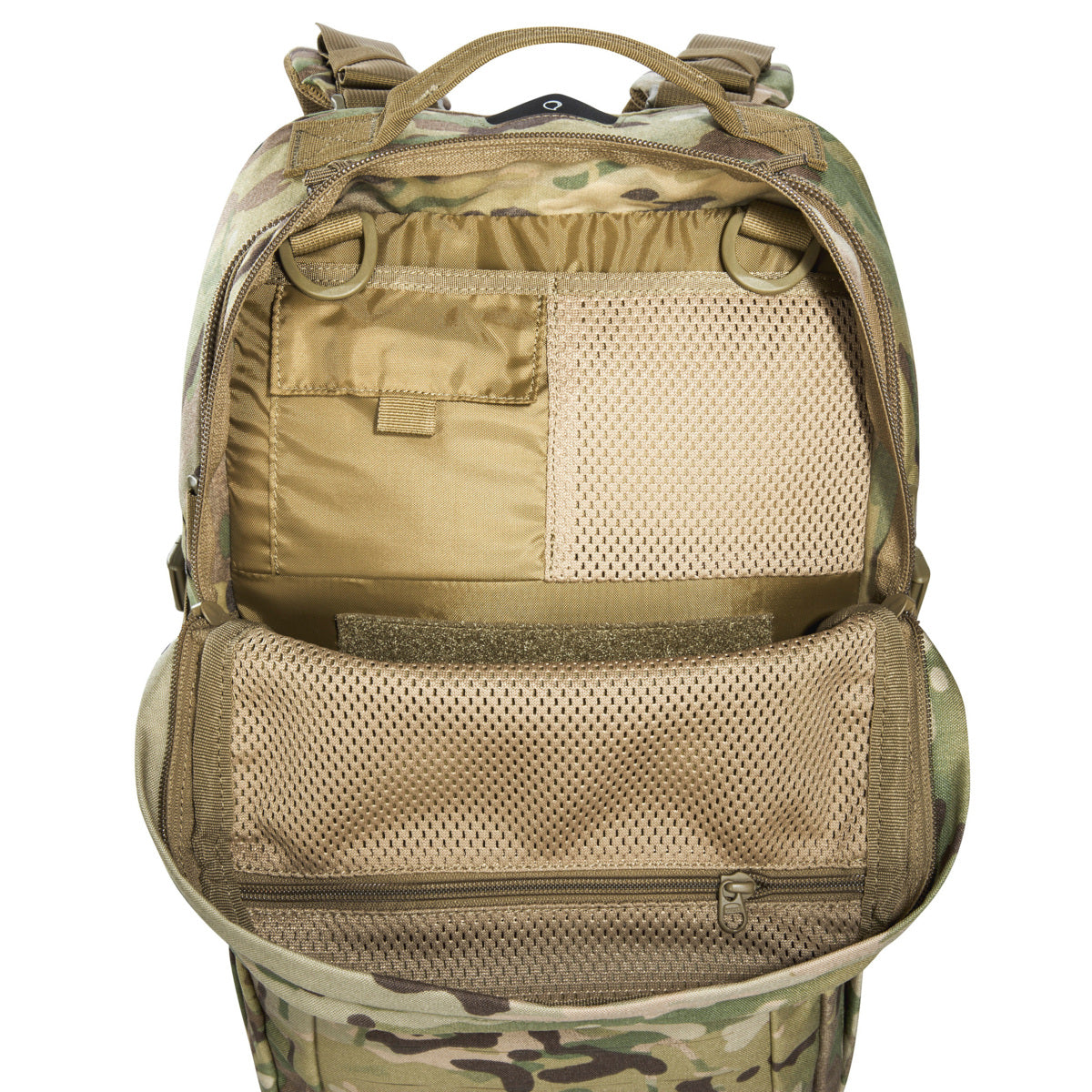 Small 22 litre universal combat backpack with two attachable pockets and elastic side pockets. It has a MOLLE hook-and-loop in the main compartment for customised modular add-ons and the laser-cut MOLLE on the front and sides mean you can combine it with other gear. www.moralepatches.com.au