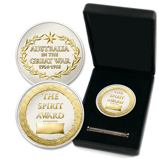The Spirit Award Medallion In Box With Sand is the perfect keepsake for military enthusiasts and history buffs. This medallion is not only a symbol of honour and bravery but also a unique piece of history. www.moralepatches.com.au