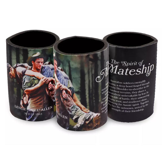 Introducing "The Spirit of Mateship Leslie Bull Allen Drink Cooler," a powerful tribute to the indomitable spirit of Australian soldiers and the enduring bonds of mateship that define them. www.moralepatches.com.au