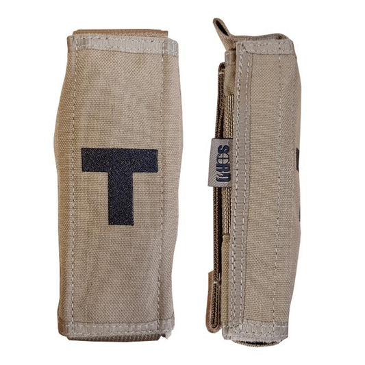 The tourniquet cover is designed to be worn on the man. The pouch is easily released by a velcro tab at the top when pulled allows the cover to drop open and expose the tourniquet. The pouch holds both the SOFTT and the C-A-T tourniquet. www.moralepatches.com.au