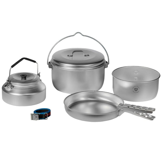 Get ready for the ultimate camping experience with the Trangia Camp Set 24! This versatile set includes a pot, frypan, and a variety of accessories, making it perfect for use over any heat source. You'll have everything you need to cook up a delicious meal in the great outdoors. www.moralepatches.com.au where campers shop