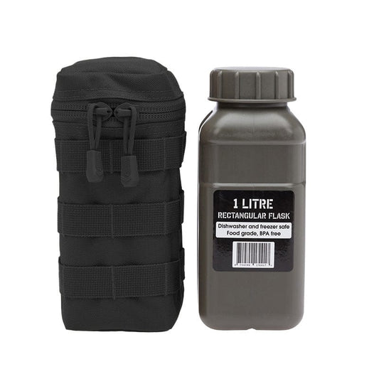 The Tactical 1 Litre Flask Pouch can accommodate the most 1 Litre flask or the Nalgene one litre wide mouth water bottle. The horizontal wrap around zip opening allows the user to easily access and stow their water bottle. www.moralepatches.com.au