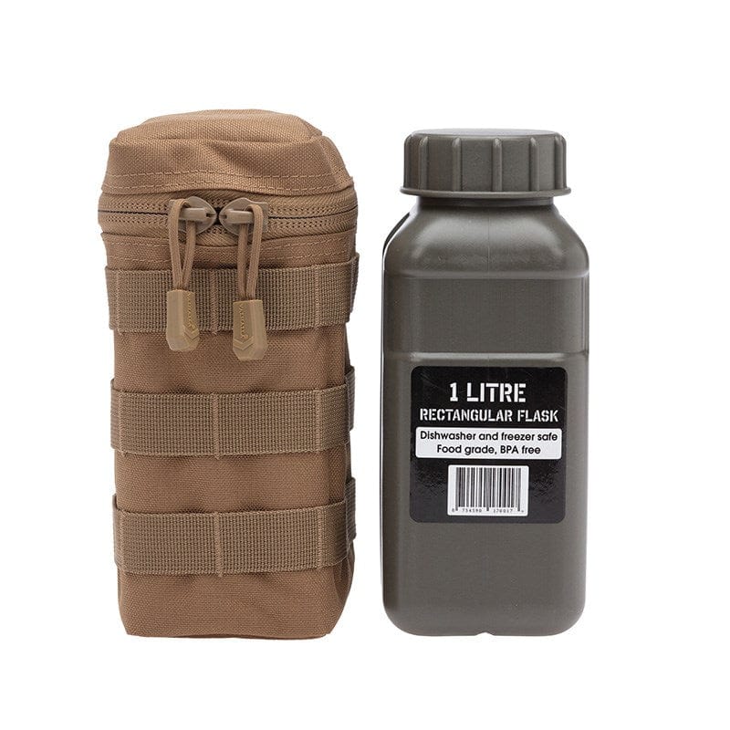 The Tactical 1 Litre Flask Pouch can accommodate the most 1 Litre flask or the Nalgene one litre wide mouth water bottle. The horizontal wrap around zip opening allows the user to easily access and stow their water bottle. www.moralepatches.com.au