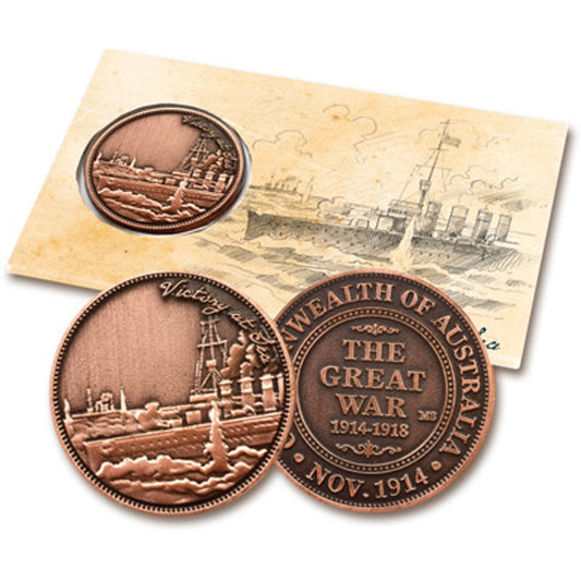 The special Victory at Sea Penny In Blister Pack is a must-have for collectors or as a gift. This penny is a part of the 'Australia in the Great War 1914-1918 Collection' and commemorates Australia's first naval victory at sea. www.moralepatches.com.au