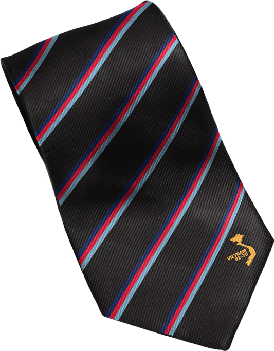The Vietnam Tri Colour Tie is a stylish and meaningful accessory that commemorates the brave men and women who served in Vietnam. Made from high-quality polyester, this tie features a striking tri-colour badge representing the Navy, Army, and Air Force.  www.moralepatches.com.au